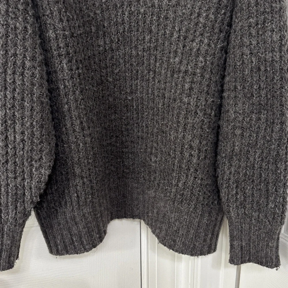 American Eagle Women's Whoa So Cozy Waffle Knit Sweater S Gray Oversized V-Neck